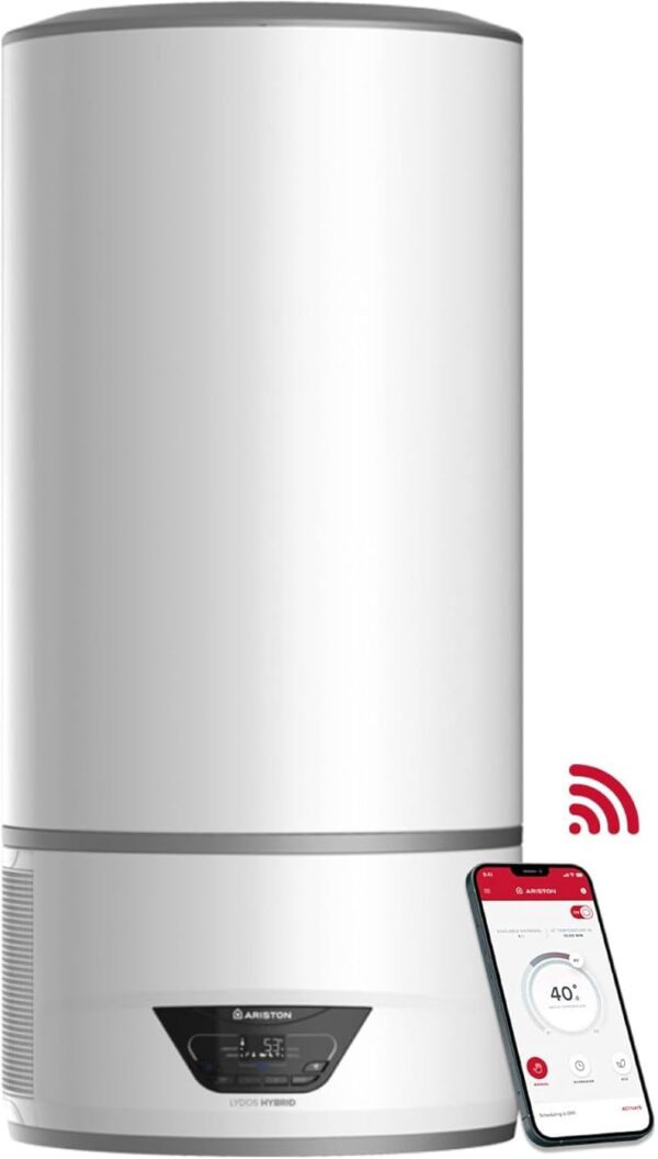 Ariston Lydos Hybrid Wifi - Termo Eléctrico 80 Litros Bajo Consumo con Bomba de Calor, Calentador de Agua Eléctrico Vertical 46,5x46,5x100,9cm Fabricado para Instalación en España [Clase de eficiencia energética A] - Imagen 2