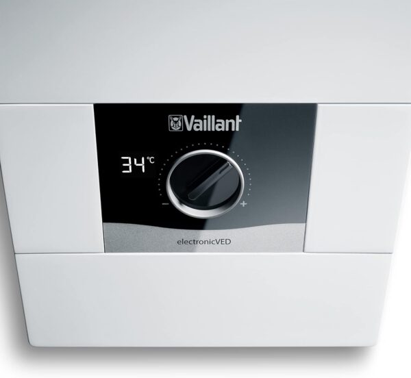 Vaillant Calentador de agua electrónico, VED E 18/8, resistente a la presión, 18 kW, 400 V, temperatura de salida precisa, regulable continuamente, pantalla digital, 0010023777 [Clase de eficiencia energética A] - Imagen 4