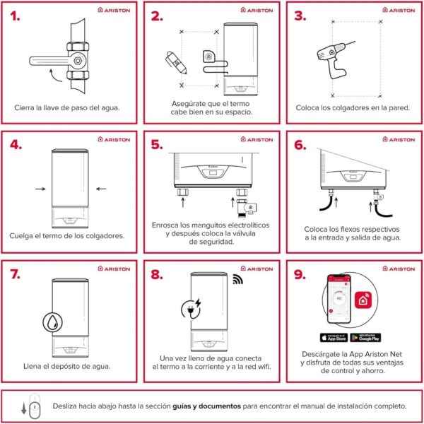 Ariston Lydos Hybrid Wifi - Termo Eléctrico 80 Litros Bajo Consumo con Bomba de Calor, Calentador de Agua Eléctrico Vertical 46,5x46,5x100,9cm Fabricado para Instalación en España [Clase de eficiencia energética A] - Imagen 6