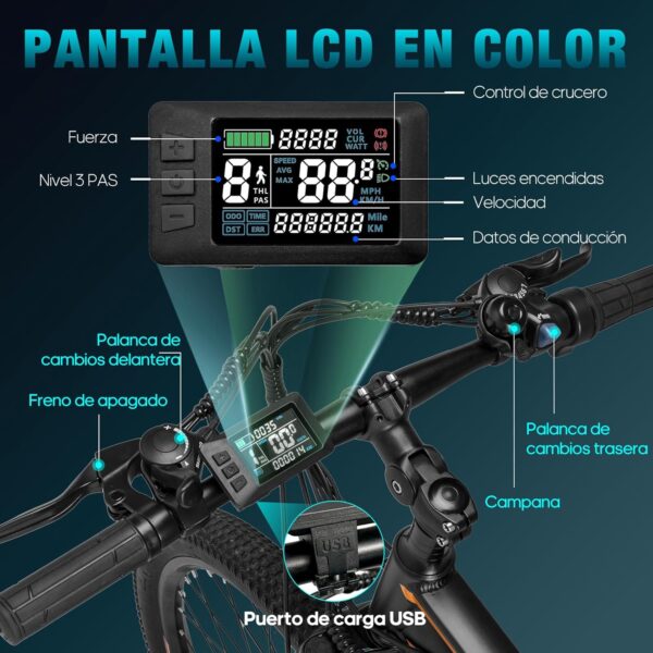 Fafrees F28 MT Bicicleta Eléctrica, 250W Bicicleta Eléctrica Montaña, 27.5" Bicicleta Eléctrica Urbana, 14.5Ah/522Wh Batería, 25KM/H, Alcance 50-90KM - Imagen 3