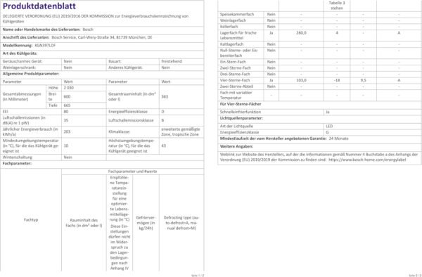 Bosch KGN397LDF Serie 4 - Frigorífico congelador (203 x 60 cm, 260 L + 103 L, frescor más largo, no se descongela, refrigeración más rápida [Clase de eficiencia energética D] - Imagen 5