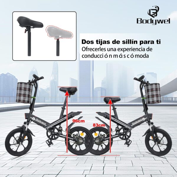 Bodywel T16 Bicicleta Eléctrica Plegable, 16" Portable E-Bike, City EBike con Pantalla LED, Batería 36V/10.4Ah, Frenos de Doble Disco y Suspensión Delantera, Unisex Adulto - Imagen 5