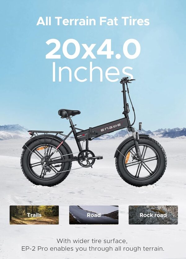 ENGWE EP-2 Pro Bicicleta Electrica Plegable Bici Electricas Adulto | 20"×4.0" Fat Tire | 48V 13Ah Batería Alcance de 120 km |7 Velocidades | Doble Suspensión | E Bike Todo Terreno - Imagen 4